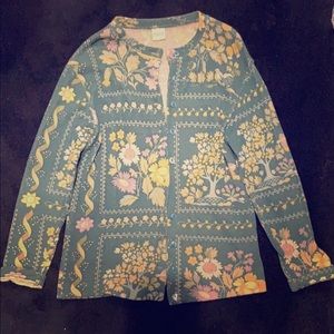 Green floral button down sweater